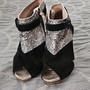 Miu Miu Glittery Black and Silver Ankle Boots